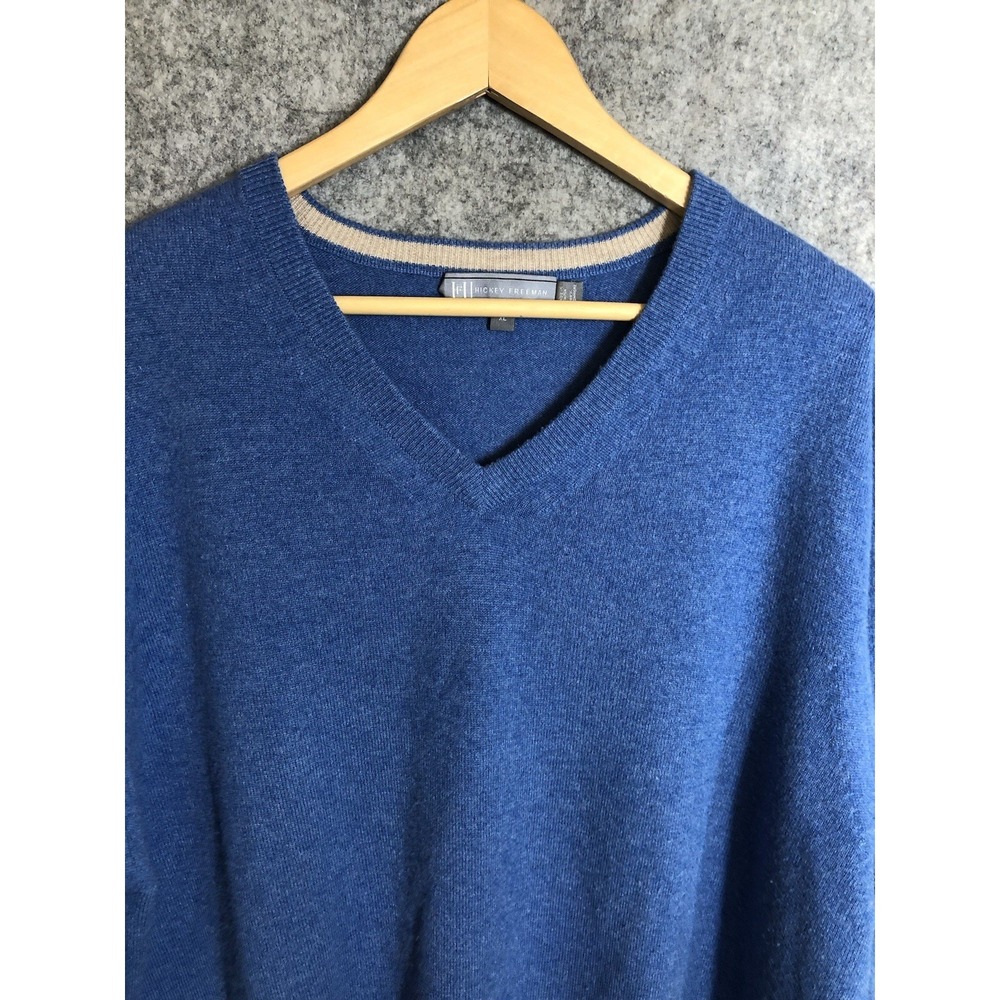 Hickey Freeman Sweater XL Blue 100% Cashmere V Neck Career Casual Classic